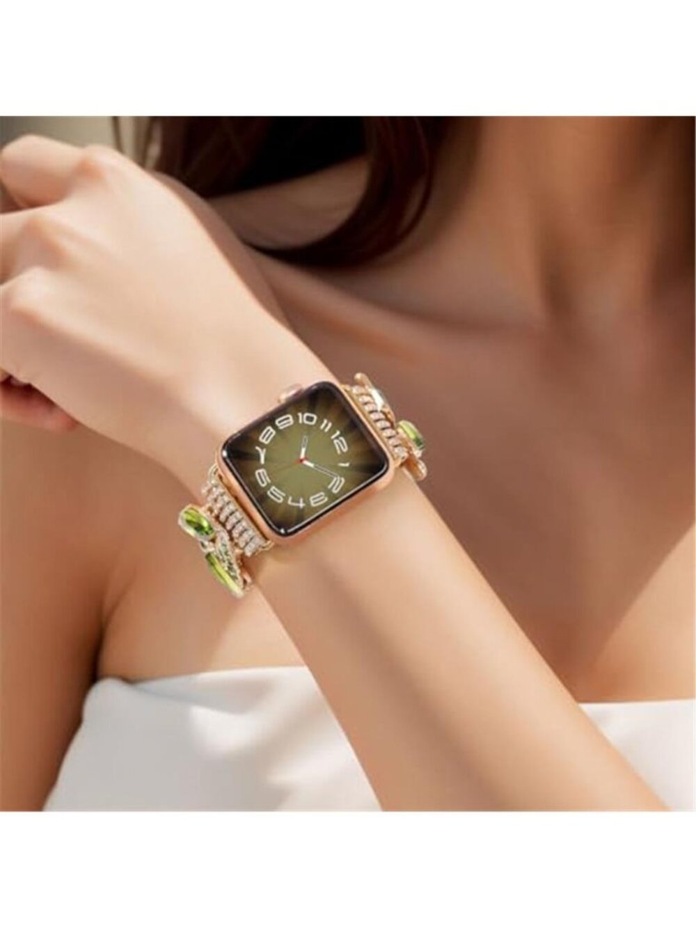 NEW Slim Luxury Green/Gold Apple Watch Band - Picture 2 of 4